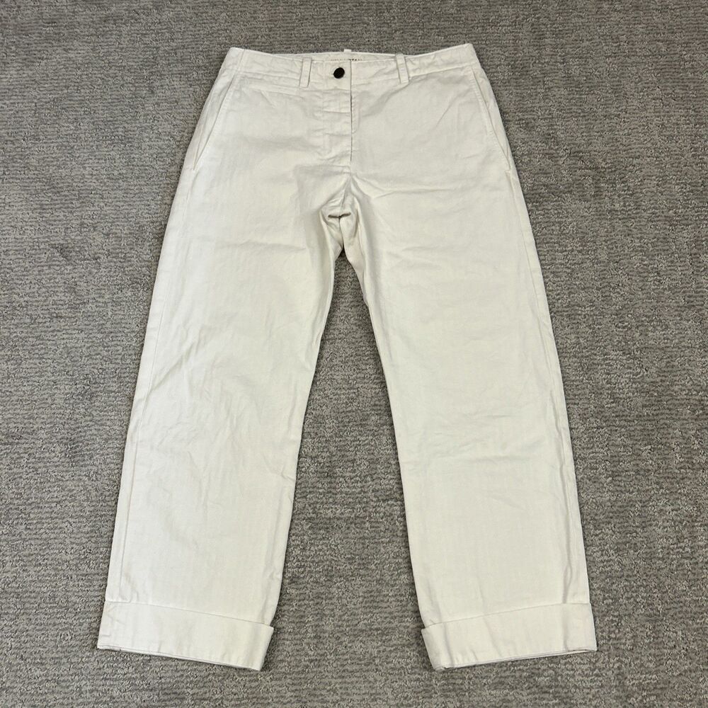 Nili Lotan Pants Womens 0 Off White Mid Rise Trousers Pockets Cotton Cuffed USA